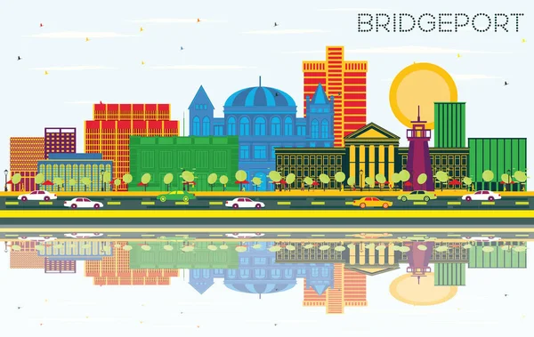 Bridgeport Connecticut City Skyline Con Edificios Color Cielo Azul Reflexiones — Vector de stock