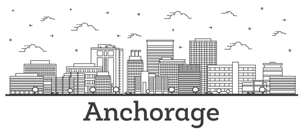 Outline Anchorage Alaska City Skyline Modern Buildings Isolated White Vector — Stock Vector