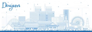 Daejeon Güney Kore Şehri Skyline ve Mavi Binalar. Vektör İllüstrasyonu. Tarihi ve Modern Mimariyle İş Seyahat ve Turizm Konsepti. Daejeon Şehir Manzarası.