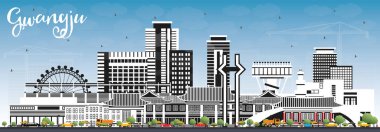 Gwangju Güney Kore Şehri Gökyüzü ve Renkli Binalar ile Skyline. Vektör İllüstrasyonu. Tarihi ve Modern Mimariyle İş Seyahat ve Turizm Konsepti. Simgeli Gwangju Şehir Manzarası.