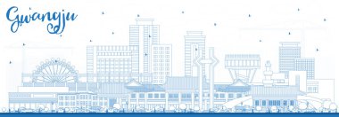 Gwangju 'nun ana hatları, Güney Kore Şehri Skyline ve Mavi Binalar. Vektör İllüstrasyonu. Tarihi ve Modern Mimariyle İş Seyahat ve Turizm Konsepti. Simgeli Gwangju Şehir Manzarası.