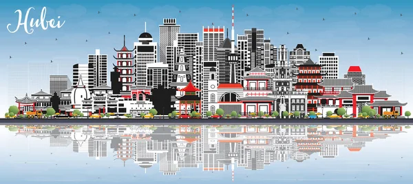 Provinz Hubei China Stadtsilhouette Mit Grauen Gebäuden Blauem Himmel Und — Stockvektor
