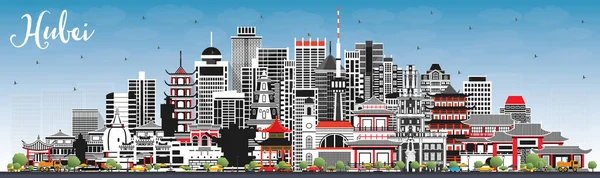 Prowincja Hubei Chinach City Skyline Gray Buildings Blue Sky Ilustracja — Wektor stockowy