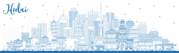 Esquema Provincia Hubei China Ciudad Skyline Con Edificios Azules Ilustración — Vector de stock