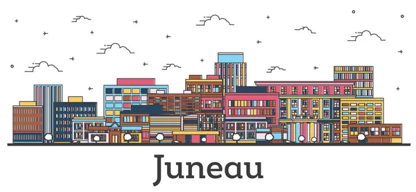 Outline Juneau Alaska City Skyline Med Farvebygninger Isoleret Hvid Vektorillustration – Stock-vektor