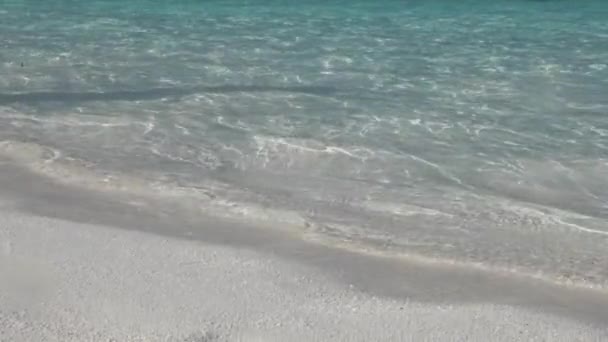 慢动作无法辨认的女人赤脚在热带海滩上穿越透明的海水 — 图库视频影像