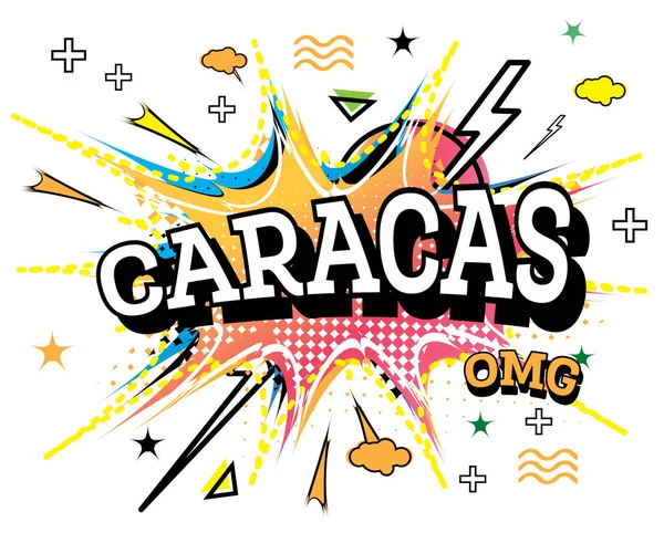 Caracas Comic Text Pop Art Style Isolated White Background Inglés — Vector de stock