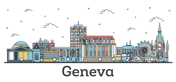 Schéma Genève Suisse Ville Skyline Avec Bâtiments Couleur Isolés Sur — Image vectorielle