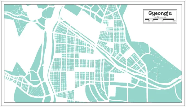 Mappa Gyeongju Stile Retrò Mappa Del Contorno Illustrazione Vettoriale — Vettoriale Stock