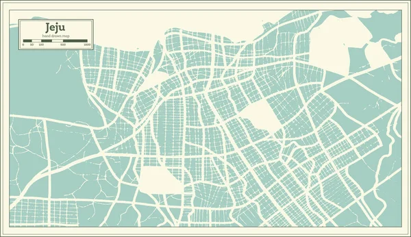 Jeju Corea Del Sud Mappa Retro Style Mappa Del Contorno — Vettoriale Stock