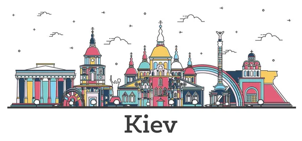 Outline Kiev Oekraïne City Skyline Met Kleurengebouwen Geïsoleerd Wit Vector — Stockvector