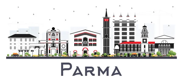 Parma Italya City Skyline Beyaza Izole Edilmiş Renk Binaları Vektör — Stok Vektör