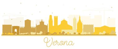 Verona İtalya 'nın Skyline silueti ve beyaza izole edilmiş Altın Binalar. Vektör İllüstrasyonu. Tarihi Mimariyle İş Seyahati ve Turizm Konsepti. Tarihi Simgelere sahip Verona Şehir Manzarası.
