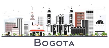 Bogota Kolombiya Şehri Skyline 'ı. Gri Binalar Beyaz' da izole edilmiş. Vektör İllüstrasyonu. Tarihi Mimariyle İş Seyahati ve Turizm Konsepti. Tarihi Simgeli Bogota Şehir Manzarası.
