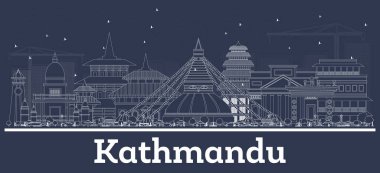 Kathmandu Nepal City Skyline ve White Buildings 'in ana hatları. Vektör İllüstrasyonu. Modern Mimariyle İş Seyahatleri ve Turizm Konsepti. Tarihi Simgeli Katmandu Şehir Manzarası.