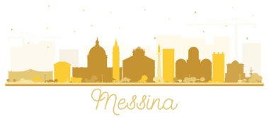 Messina Sicilya, İtalya, Skyline, Siluet, Beyaz üzerine izole edilmiş Altın Binalar. Vektör İllüstrasyonu. Modern Mimariyle İş Seyahati ve Kavram. Tarihi Simgeli Messina Şehri.