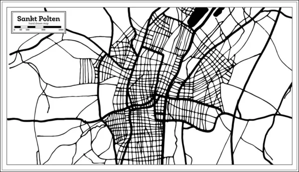 Sankt Polten Österreich Stadtplan Schwarz Weiß Retro Stil Übersichtskarte Vektorillustration — Stockvektor