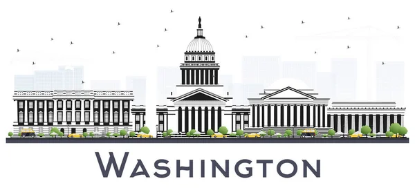 Washington Usa City Skyline Mit Grauen Gebäuden Isoliert Auf Weiß — Stockvektor