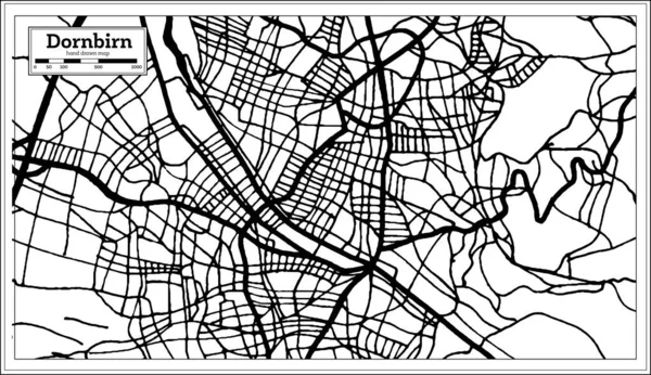 Dornbirnオーストリアの都市マップレトロスタイルで黒と白の色で 概要図 ベクターイラスト — ストックベクタ