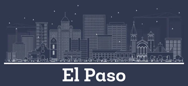 Esquema Paso Texas Usa City Skyline White Buildings Ilustración Vectorial — Vector de stock