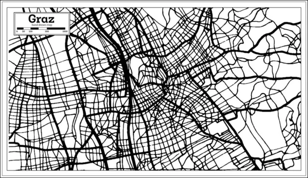 Graz Austria Mapa Ciudad Blanco Negro Color Estilo Retro Mapa — Vector de stock