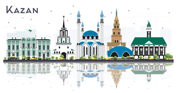 Beyaz Renk Binaları Yansımaları Olan Kazan Rusya Şehri Skyline Vektör — Stok Vektör