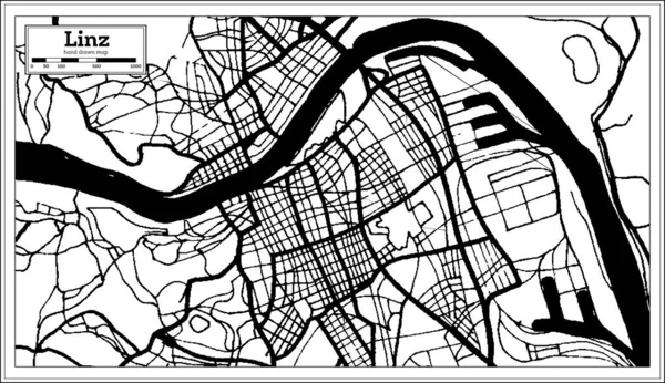 Linz Austria City Map Zwart Wit Kleur Retro Stijl Plattegrond — Stockvector