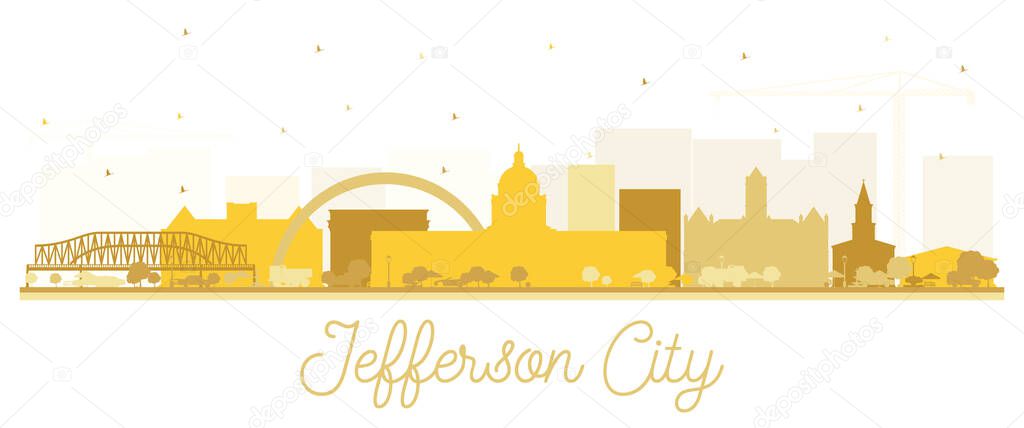 Jefferson City Missouri Skyline Silhouette with Golden Buildings Isolated on White. Vector Illustration. Tourism Concept with Historic Architecture. Jefferson City Cityscape with Landmarks.