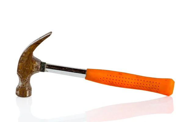 Rusty hammer with a red plastic handle — Stock Photo, Image