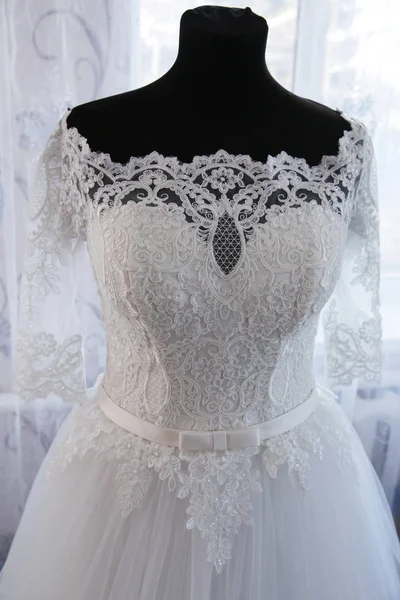 Abito Sposa Pizzo Bianco Manichino Parte Superiore Dettagli Dell Abbigliamento — Foto Stock