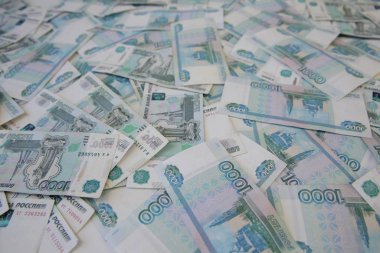 Nakit para. Bin tane Rus banknotunu yığın. İş ve finans kavramı. Bankacılık.
