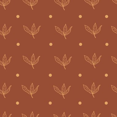 Kahverengi arkaplan yapraklı pürüzsüz desen.