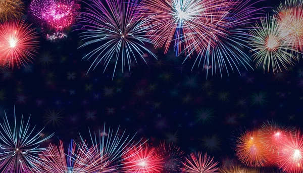 Banner of Brightly Colorful Fireworks background. Festive or celebration concept. Copy space