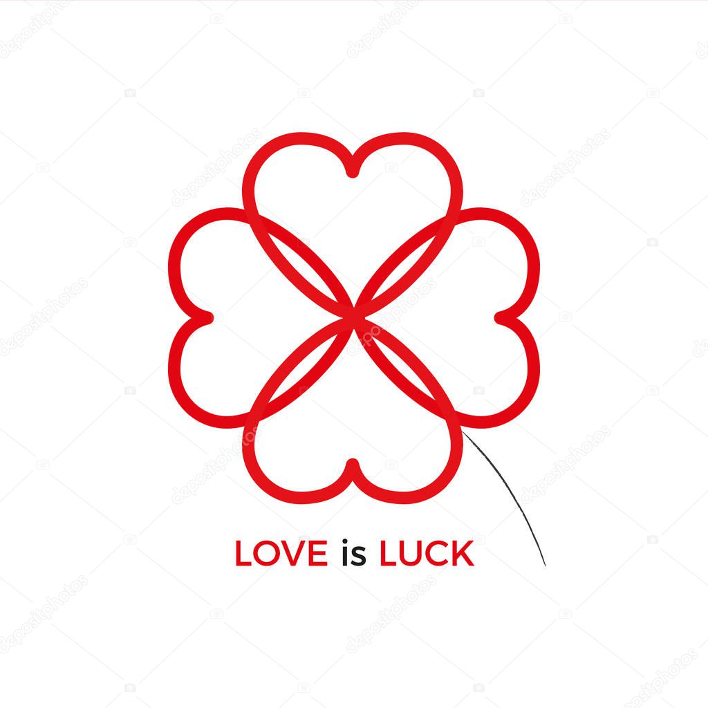Four leaf clover composed of hearts isolated on white