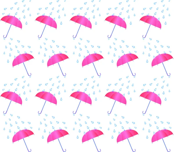 Guarda-chuva rosa e chuva cai fundo sem costura padrão — Vetor de Stock