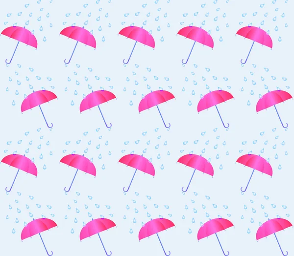 Paraguas rosa y lluvia Gotas patrón inconsútil de fondo — Archivo Imágenes Vectoriales