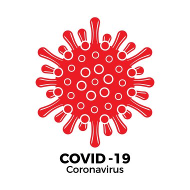 Coronavirus Covid-19 virüs ikonu ve metin. Vektör illüstrasyonu