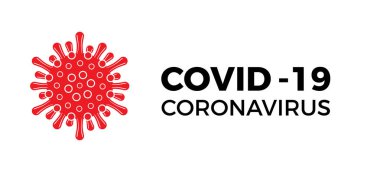 Coronavirus Covid-19 virüs ikonu ve metin. Vektör illüstrasyonu