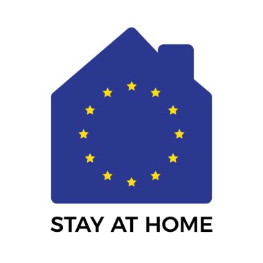 Mesajlı ev ikonu Avrupa Birliği 'nde kal. Coronavirus COVID-19 virüs karantina kampanyası