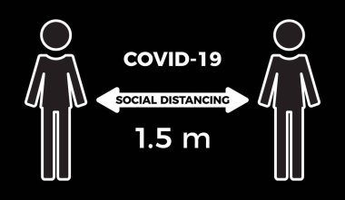Coronavirus COVID-19 virüs sosyal mesafeleme konsepti. 1.5 metre arayla durun. Düz simge vektör illüstrasyonu
