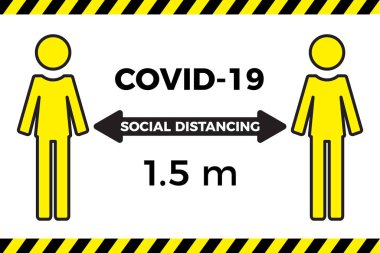 Coronavirus COVID-19 virüs sosyal mesafeleme konsepti. 1.5 metre arayla durun. Düz simge vektör illüstrasyonu