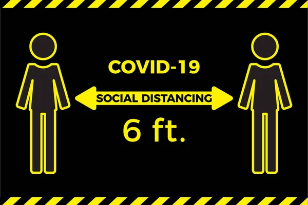 Konsep Jarak Sosial Coronavirus Covid Tinggal Enam Kaki Terpisah Ilustrasi - Stok Vektor