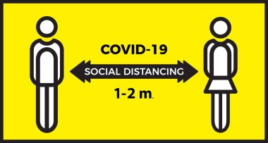 Coronavirus COVID-19 virüs sosyal mesafeleme konsepti. Bir ya da iki metre arayla kalın. Düz simge vektör illüstrasyonu