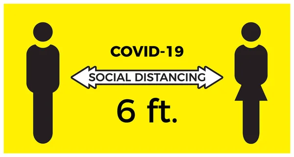 Konsep Jarak Sosial Coronavirus Covid Tinggal Enam Kaki Terpisah Ilustrasi - Stok Vektor