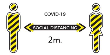 Coronavirus COVID-19 virüs sosyal mesafeleme konsepti. Düz simge vektör illüstrasyonu