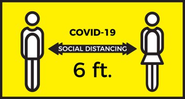 Coronavirus COVID-19 virüs sosyal mesafeleme konsepti. Birbirinizden iki metre uzakta durun. Düz simge vektör illüstrasyonu