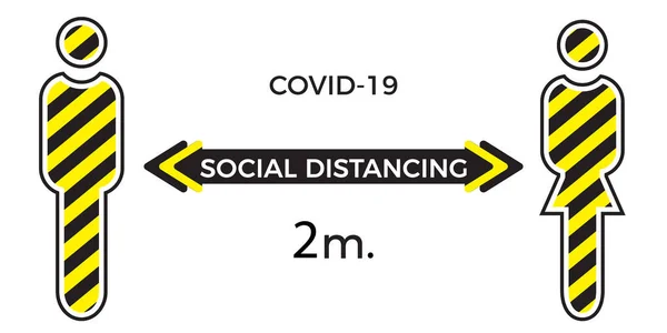 Konsep Jarak Sosial Coronavirus Covid Ilustrasi Vektor Ikon Datar - Stok Vektor