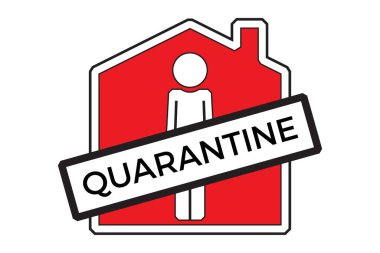 Karantina konsepti Coronavirus COVID-19 salgını. Ev simgesi ve metin vektörü illüstrasyonu