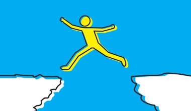 İş adamı kavramı uçurumdan atlıyor. Zorluklar ve başarı. Vektör illüstrasyonu