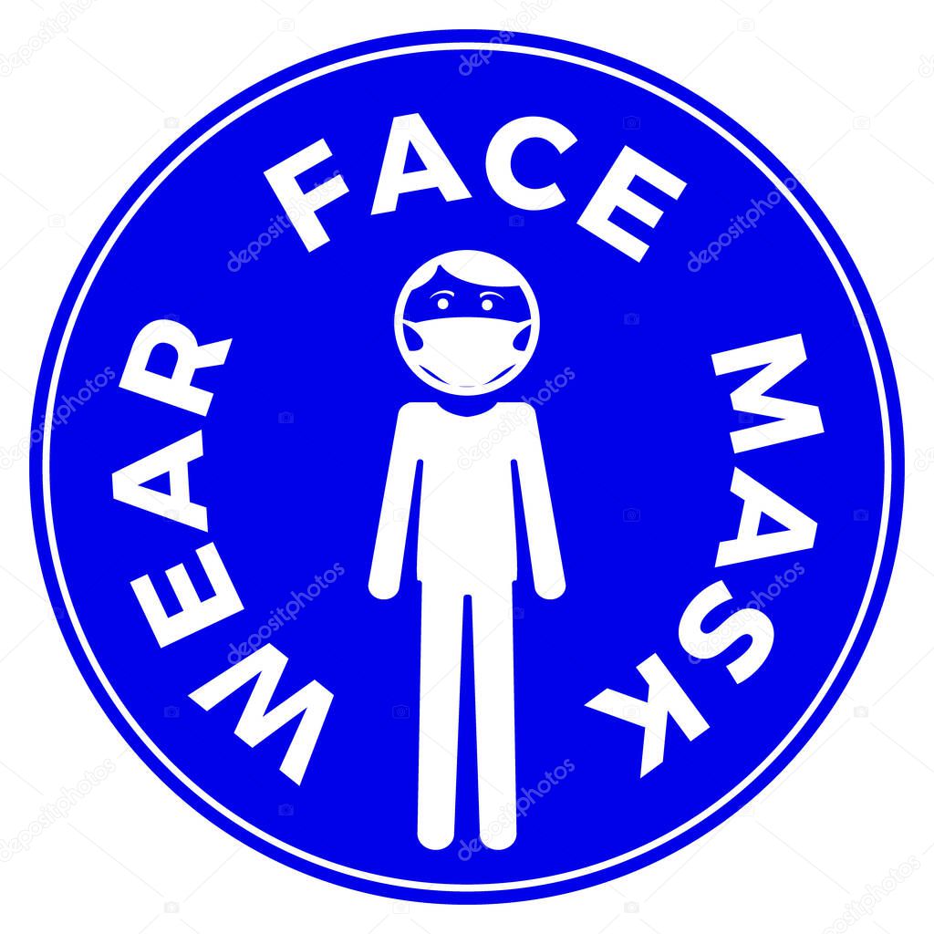 Wear face mask sign with text. Coronavirus COVID-19 outbreak protection. Vector illustration